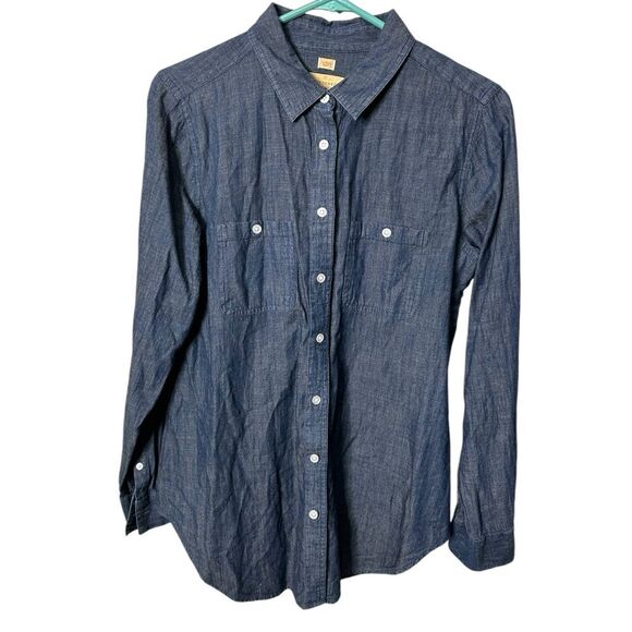 Ann Taylor Loft "the softened shirt" chambray blue medium button up - Picture 1 of 8